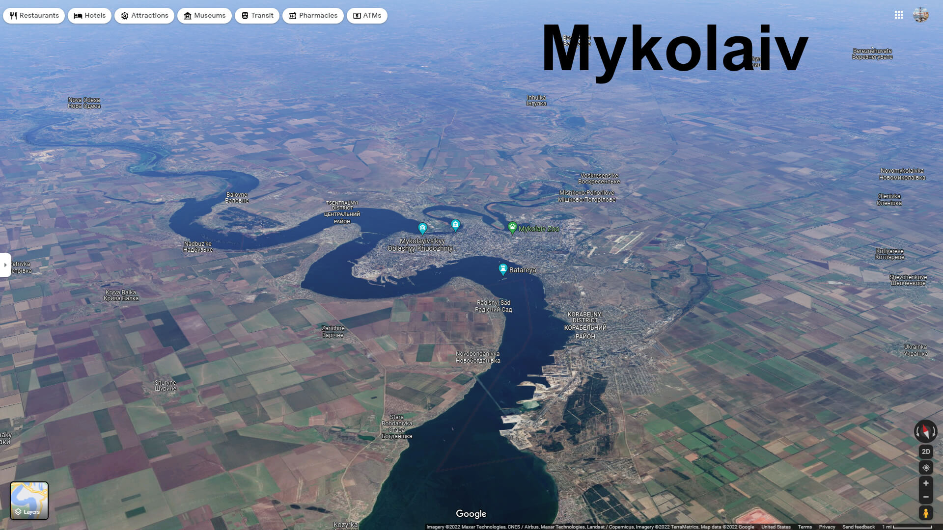 Carte de la vue aérienne de Mykolaiv